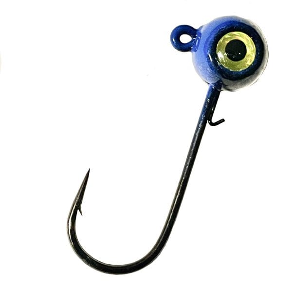 Horker blue dusted black painted freestyle jig head with gold eye