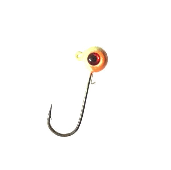 Horker chartreuse dusted orange painted freestyle jig head with red eye