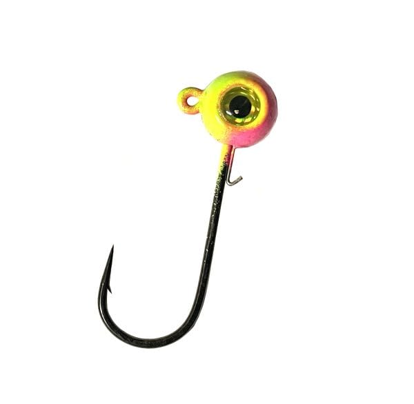 Horker chartreuse dusted pink painted freestyle jig head with golden eye