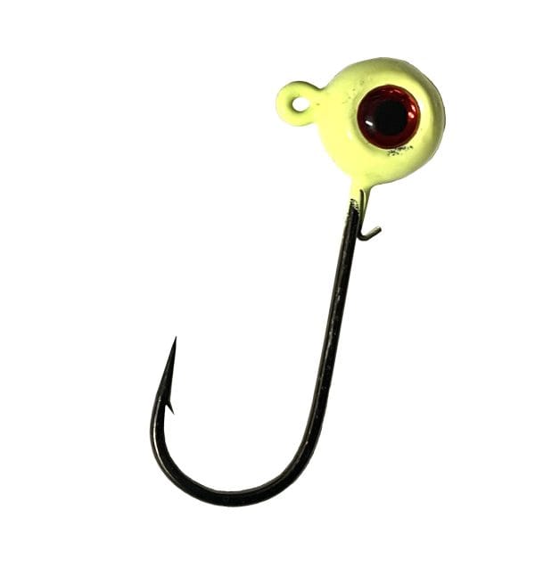 Horker solid chartreuse painted freestyle jig head with red eye