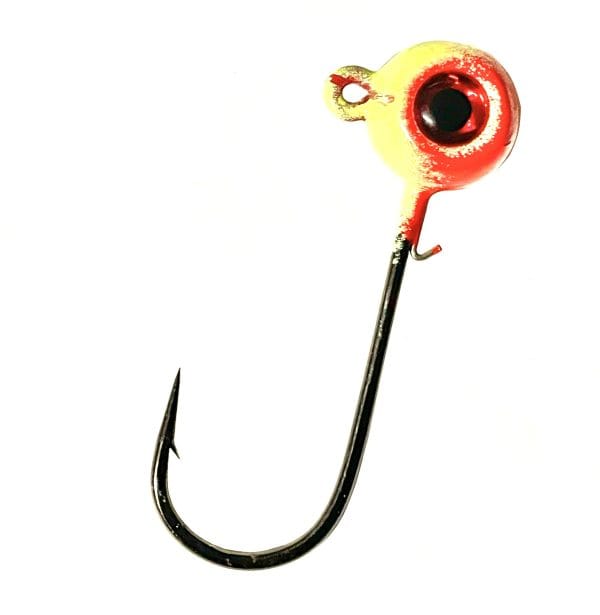 Horker chartreuse dusted red painted freestyle jig head with red eye