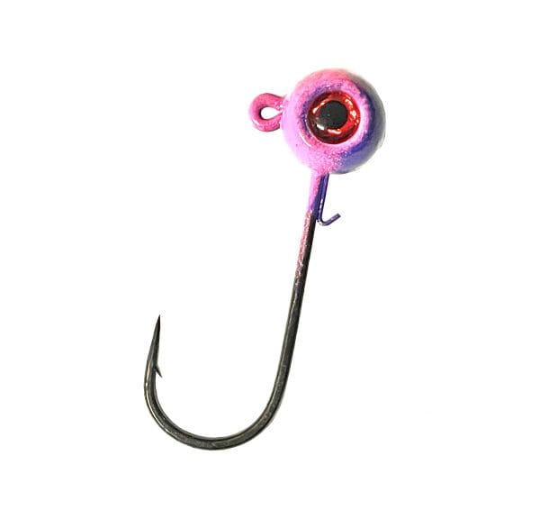 Horker hot pink dusted purple painted freestyle jig head with red eye