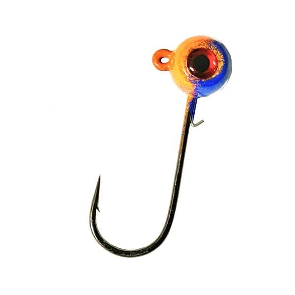 Horker orange dusted blue painted freestyle jig head with red eye