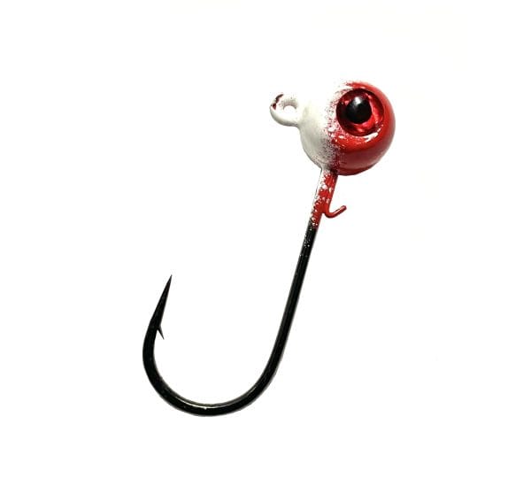 Horker white dusted red with red eye freestyle jig